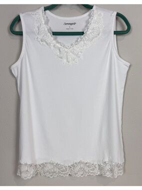 Serengeti White Lace Trim Tank Top L